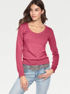 Basics|Pullover|heine Rundhalspullover aus Feinstrick pink