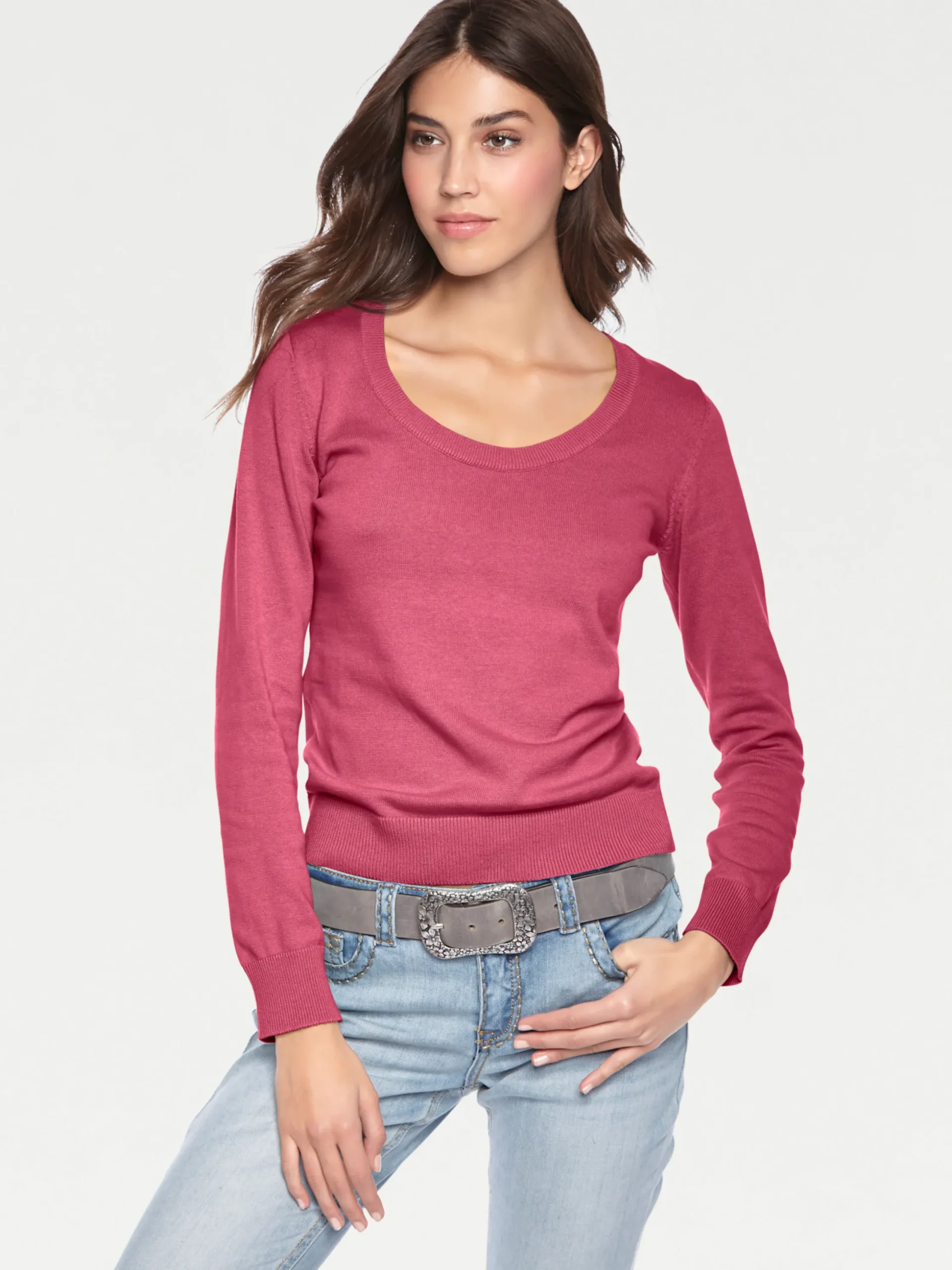 Basics|Pullover|heine Rundhalspullover aus Feinstrick pink