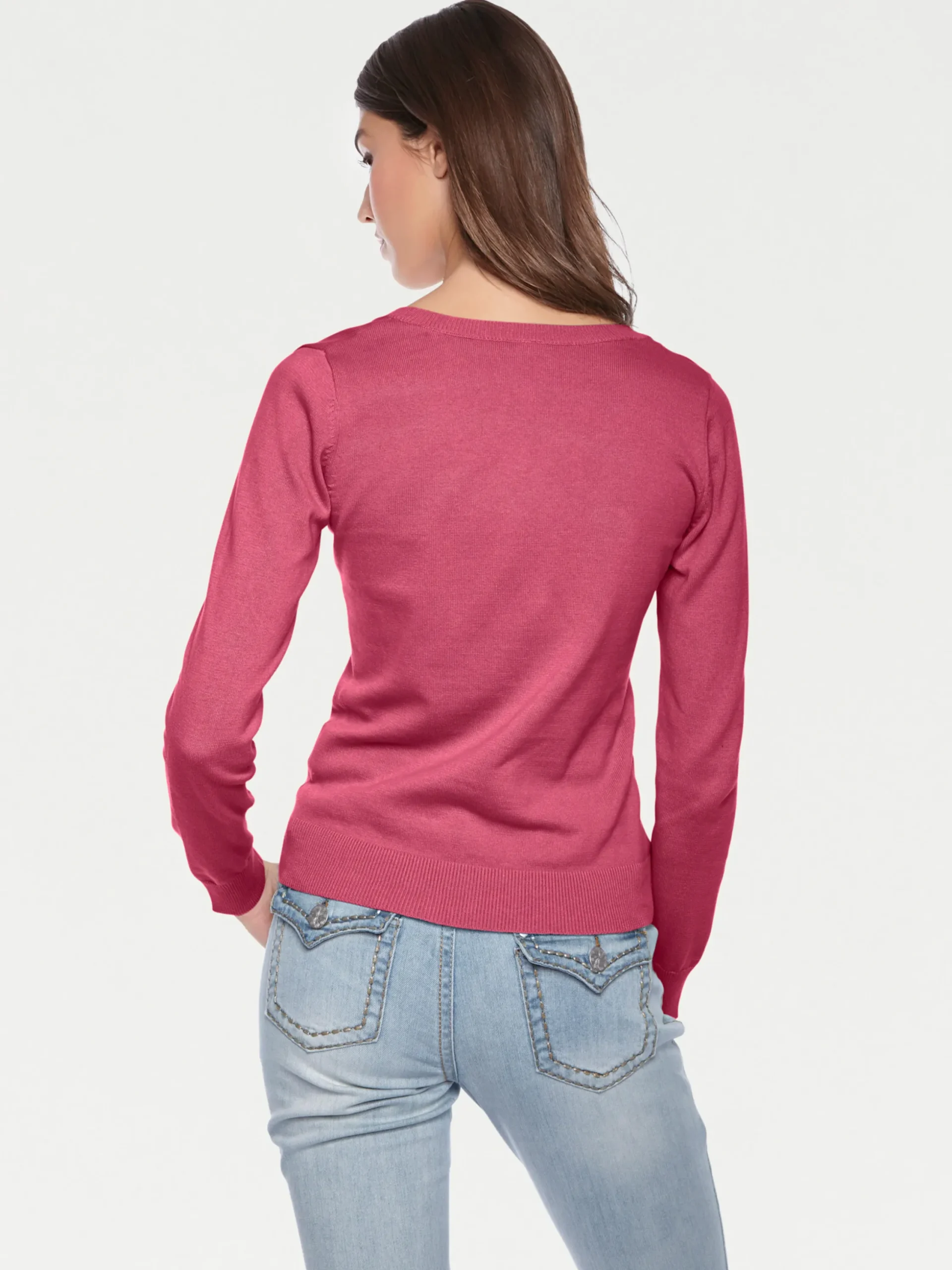 Basics|Pullover|heine Rundhalspullover aus Feinstrick pink