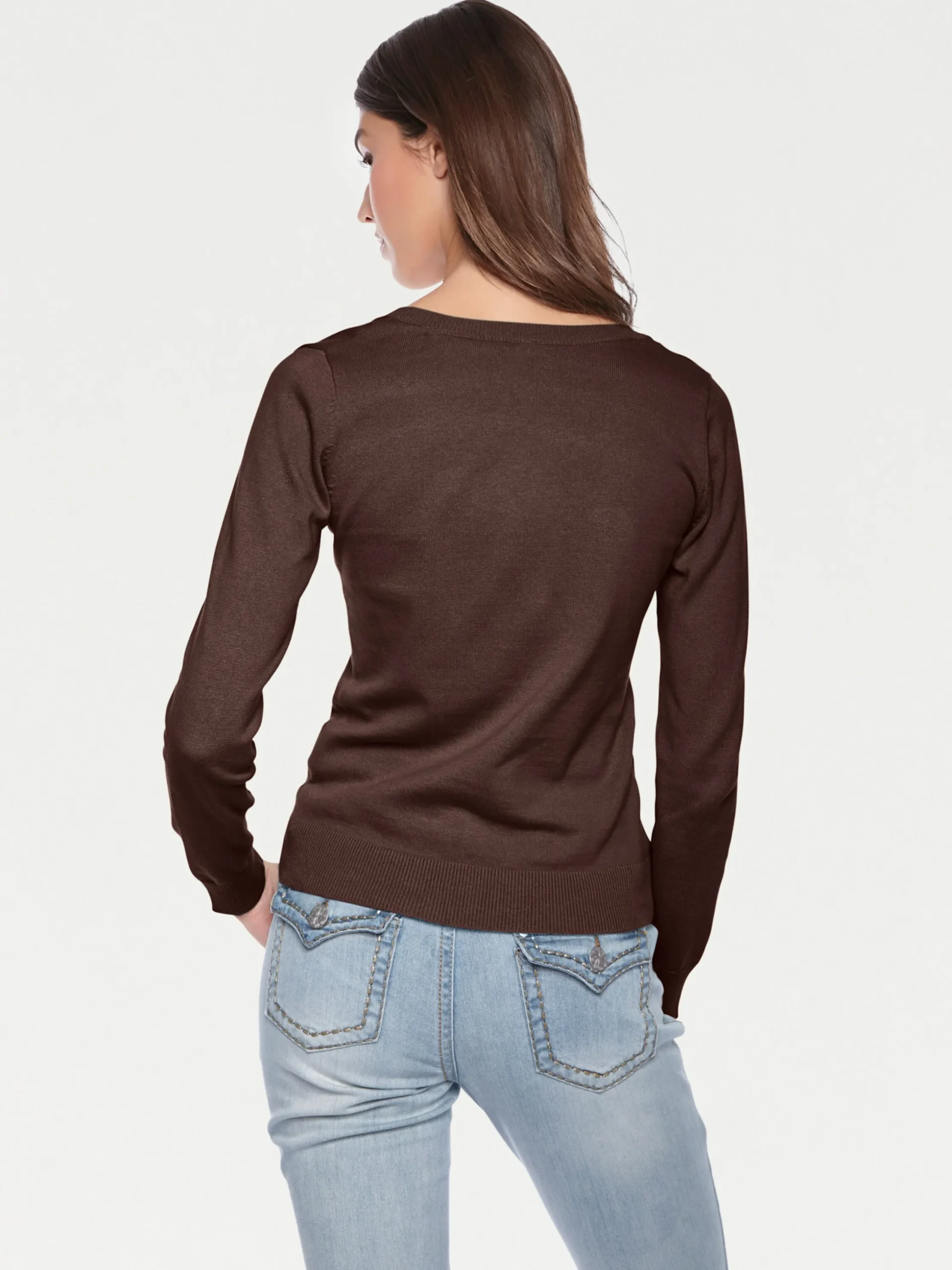 Basics|Pullover|heine Rundhalspullover aus Feinstrick schokobraun