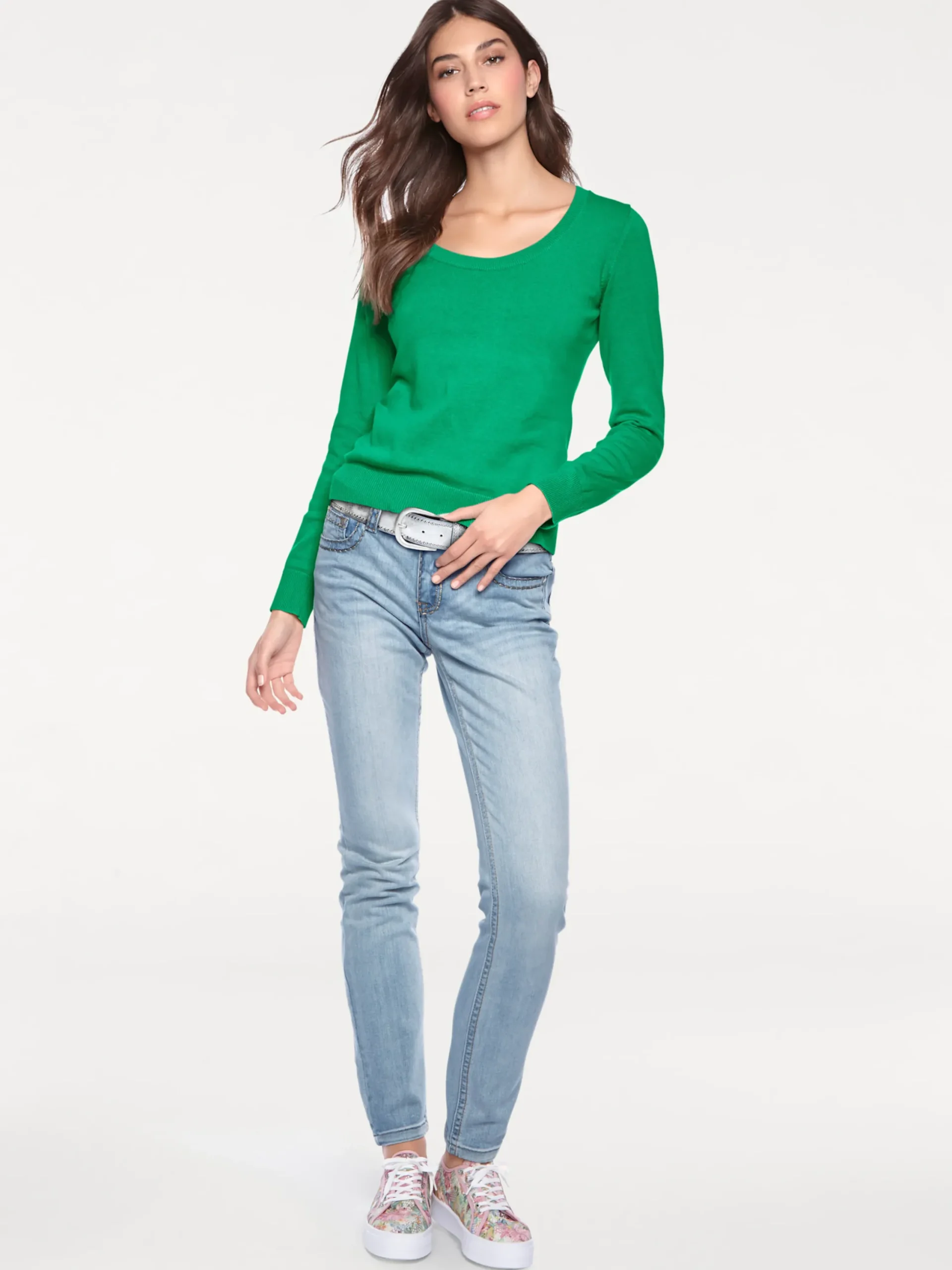 Basics|Pullover|heine Rundhalspullover aus Feinstrick grün