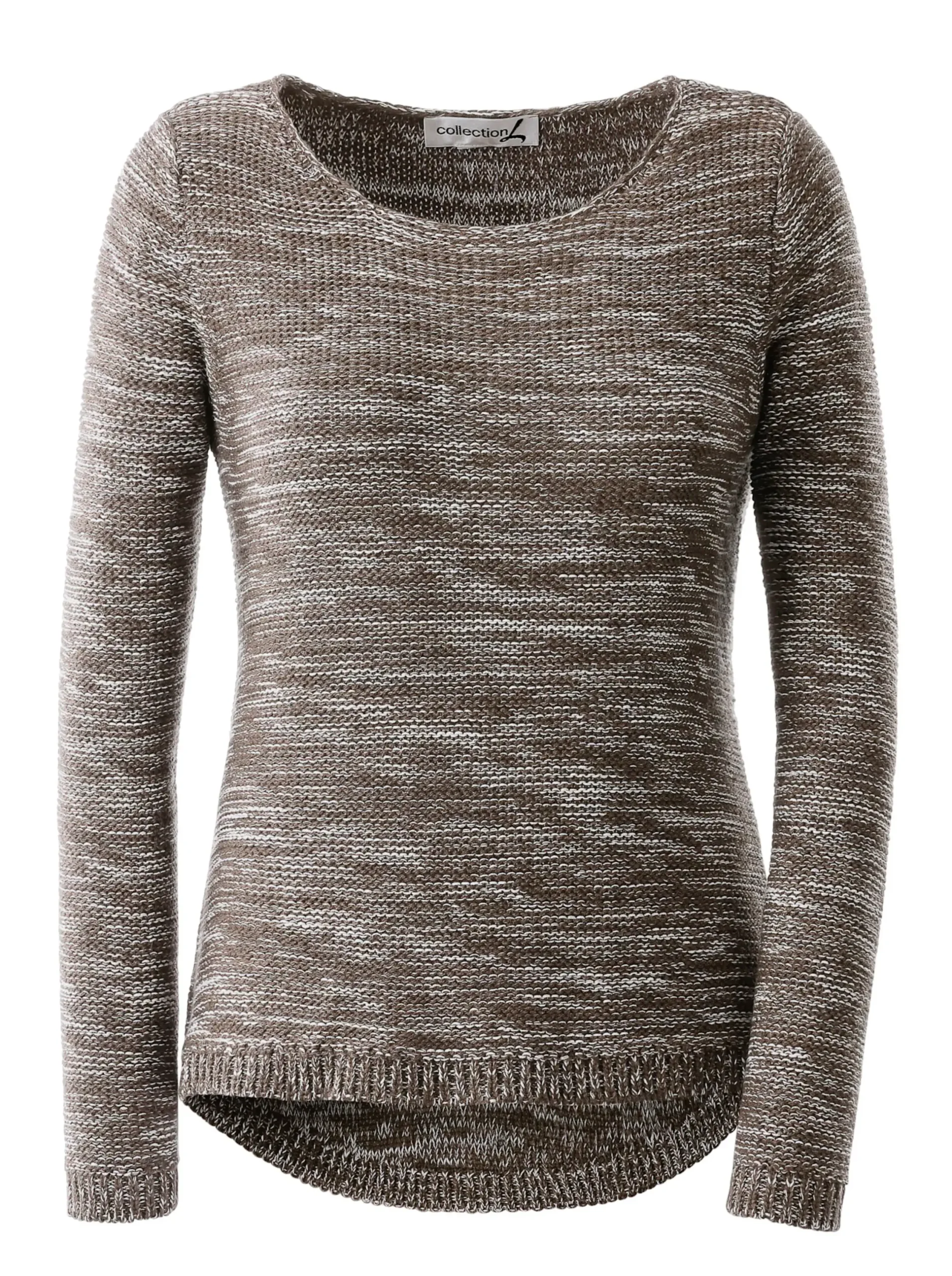 Pullover| Rundhalspullover aus Melange-Strick mokka-meliert