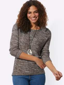 Pullover| Rundhalspullover aus Melange-Strick mokka-meliert