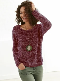 Pullover| Rundhalspullover aus Melange-Strick bordeaux-meliert