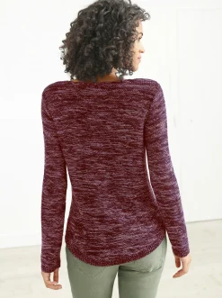 Pullover| Rundhalspullover aus Melange-Strick bordeaux-meliert
