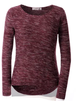 Pullover| Rundhalspullover aus Melange-Strick bordeaux-meliert