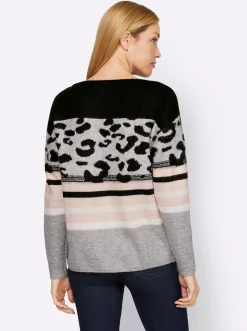 Pullover|heine Rundhalspullover im Muster-Mix schwarz-ecru-gemustert