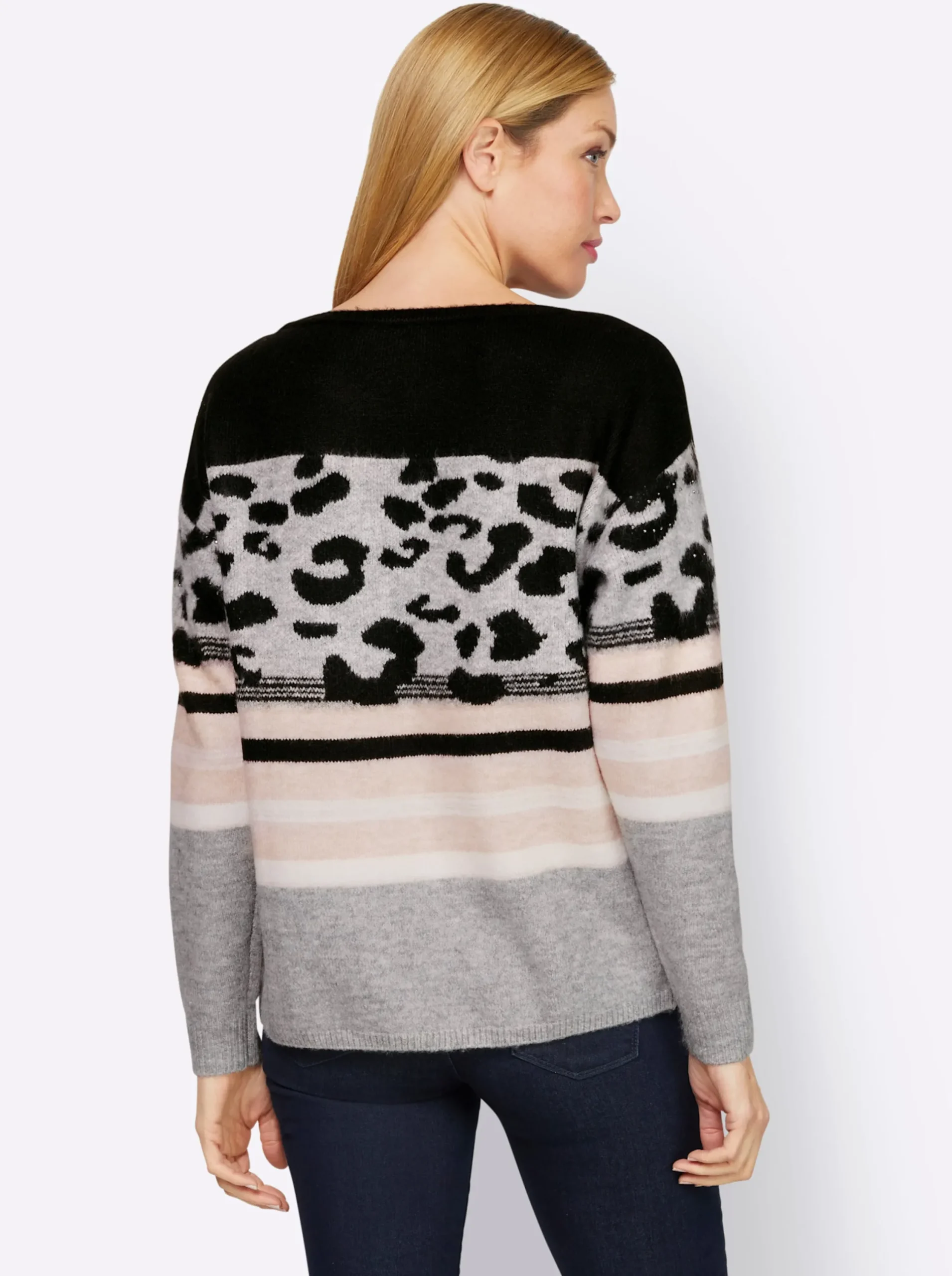 Pullover|heine Rundhalspullover im Muster-Mix schwarz-ecru-gemustert