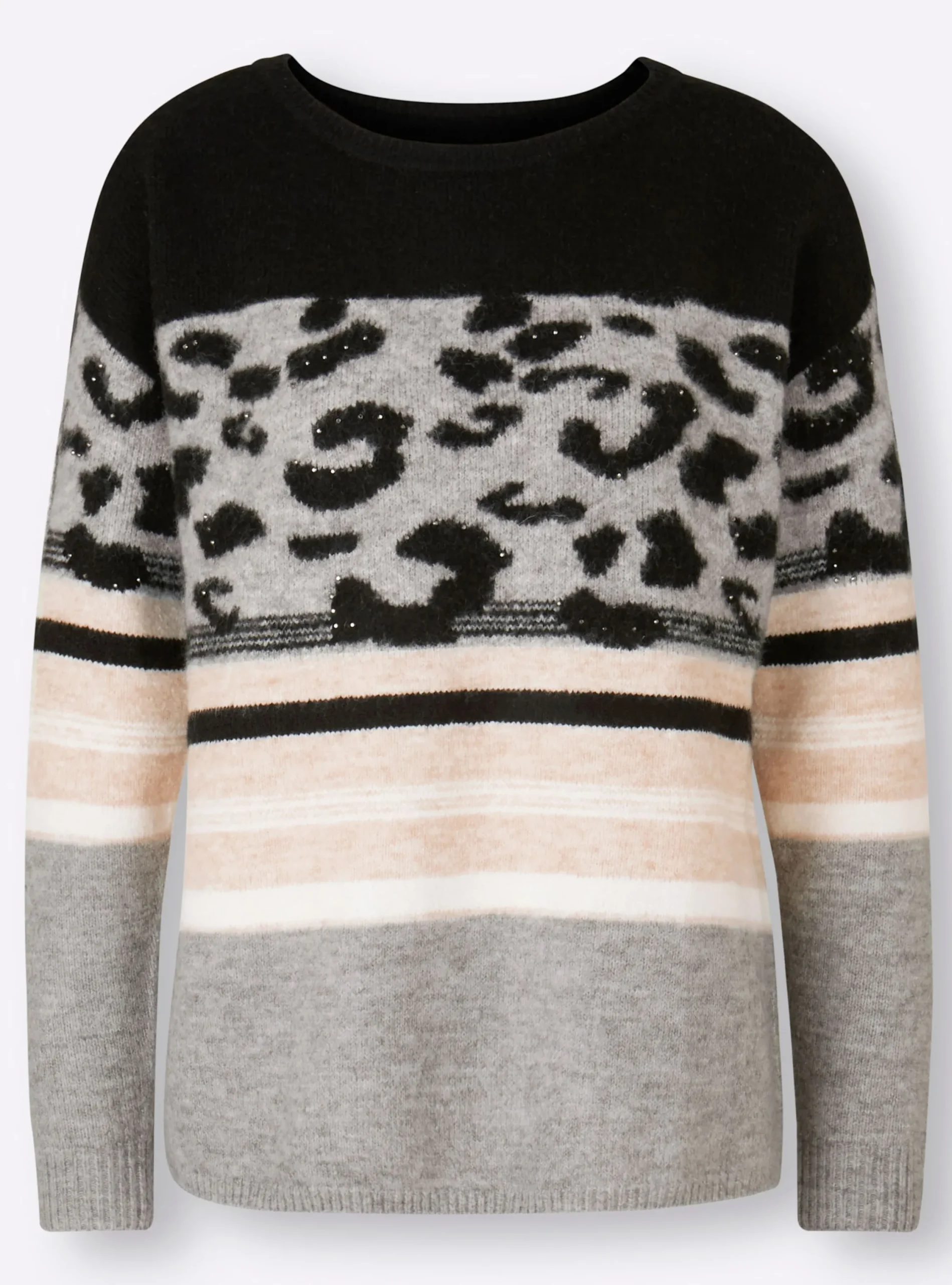 Pullover|heine Rundhalspullover im Muster-Mix schwarz-ecru-gemustert
