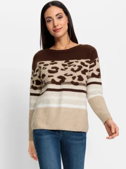 Pullover|heine Rundhalspullover im Muster-Mix schoko-camel-gemustert