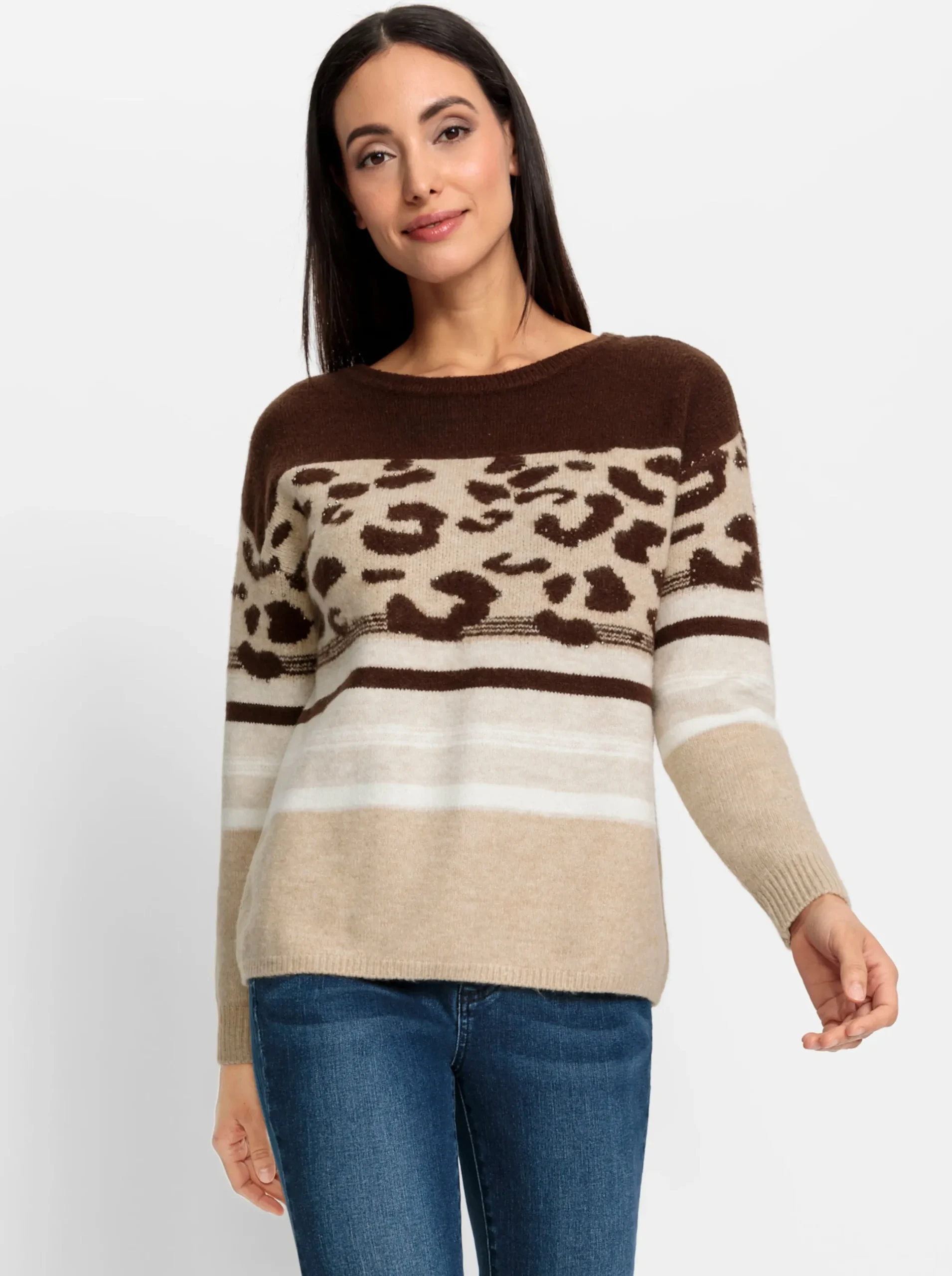 Pullover|heine Rundhalspullover im Muster-Mix schoko-camel-gemustert