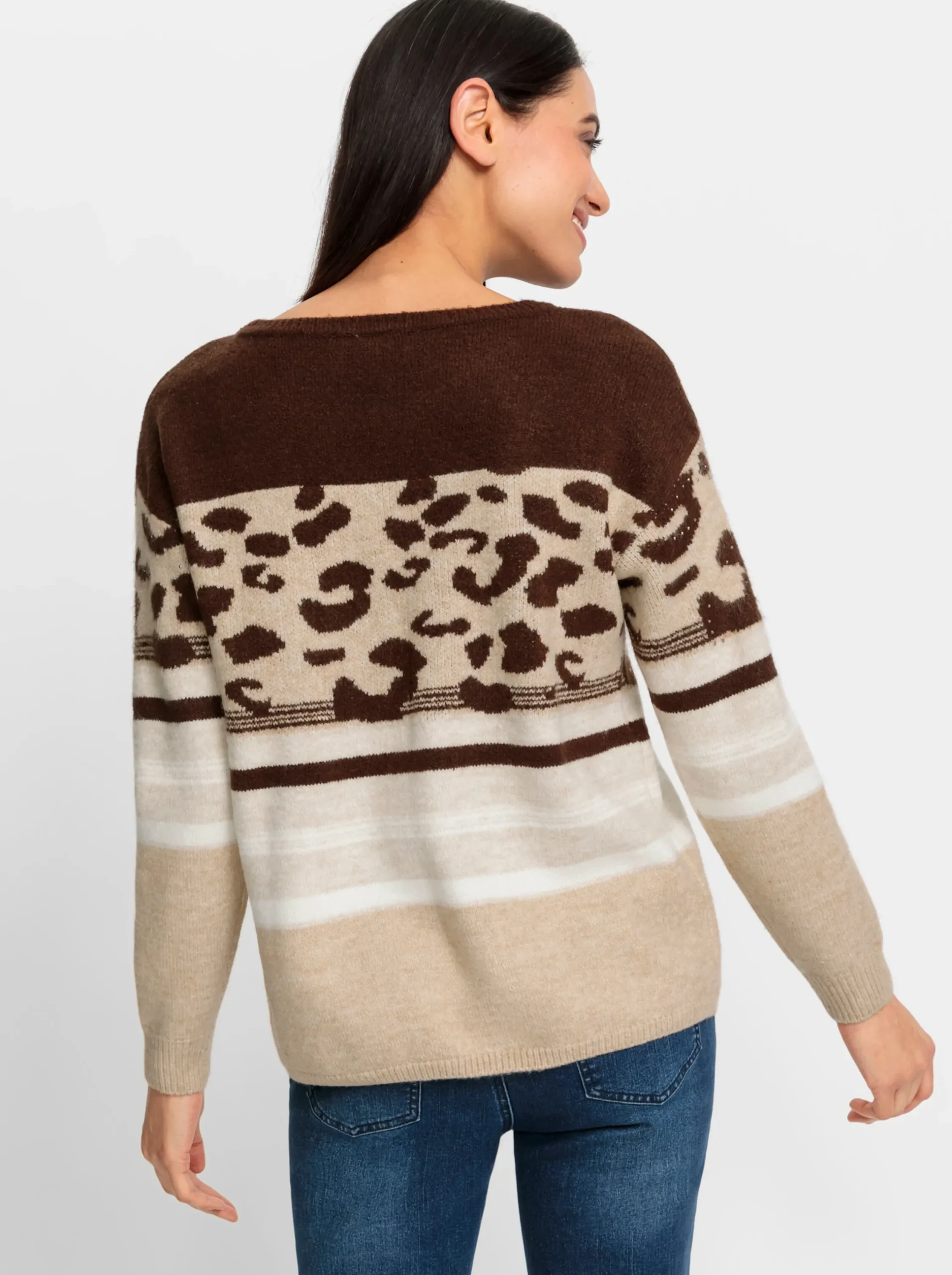 Pullover|heine Rundhalspullover im Muster-Mix schoko-camel-gemustert