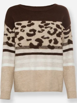 Pullover|heine Rundhalspullover im Muster-Mix schoko-camel-gemustert