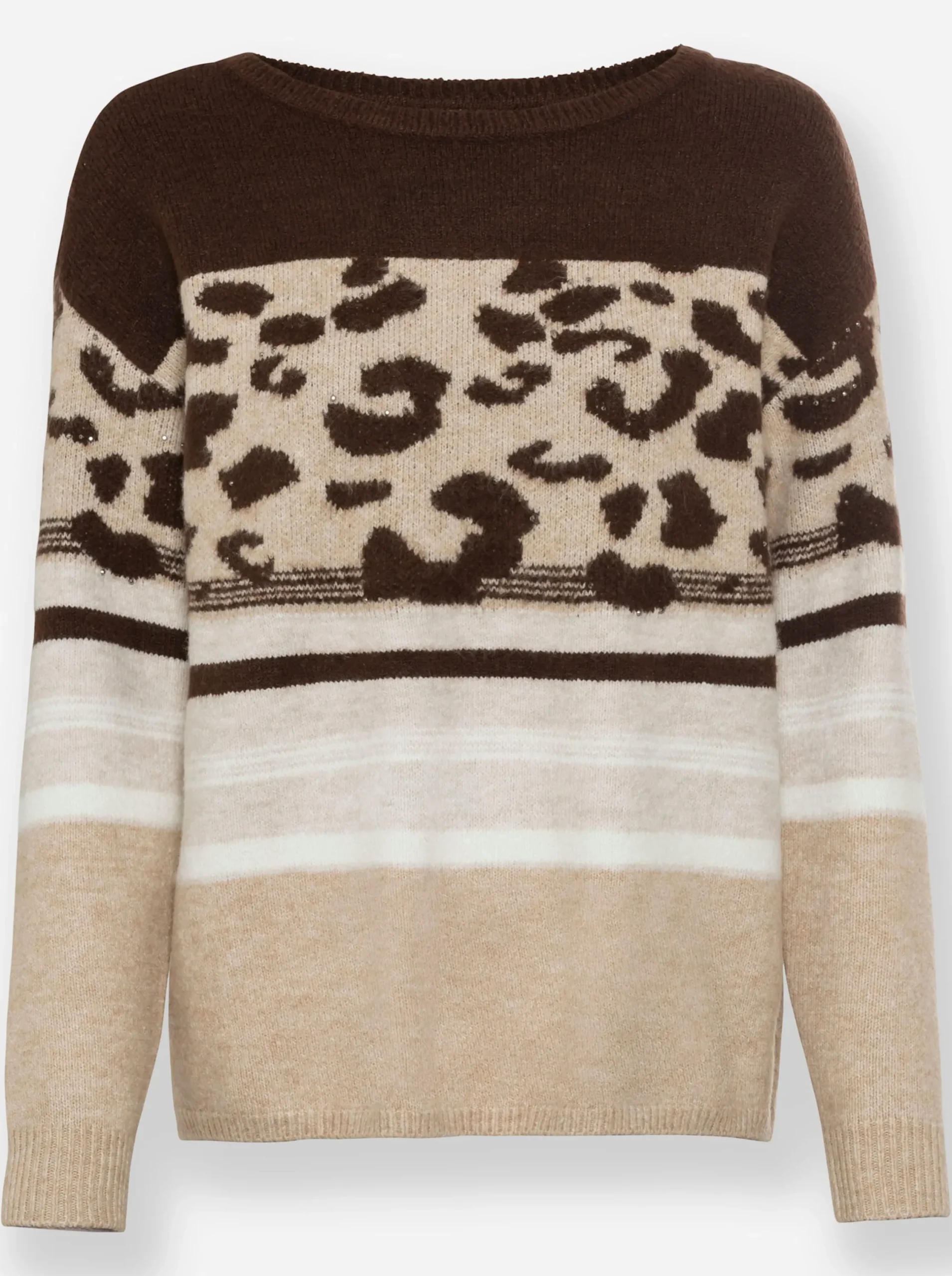 Pullover|heine Rundhalspullover im Muster-Mix schoko-camel-gemustert