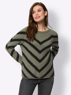 Pullover|heine Rundhalspullover in Flausch-Qualität khaki-schwarz-meliert