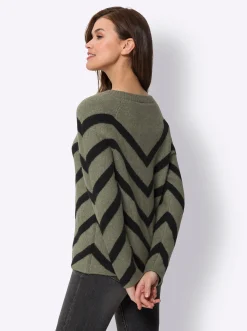 Pullover|heine Rundhalspullover in Flausch-Qualität khaki-schwarz-meliert
