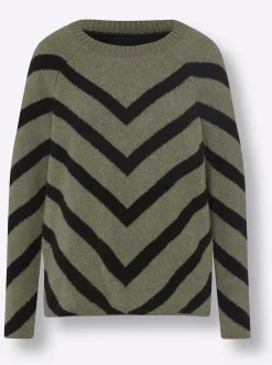 Pullover|heine Rundhalspullover in Flausch-Qualität khaki-schwarz-meliert