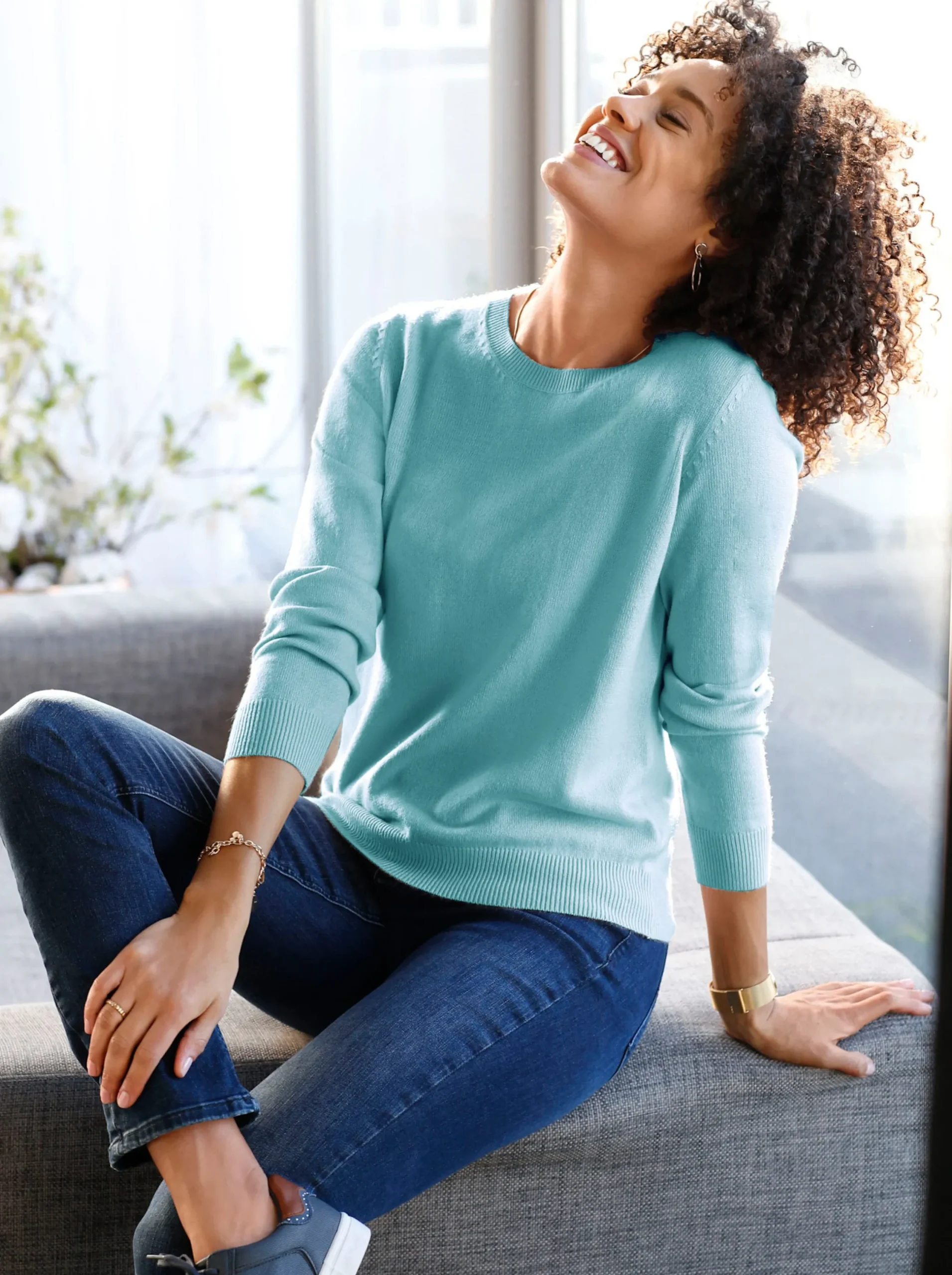 Basics|Pullover| Rundhalspullover in Form gestrickt, wärmend aqua