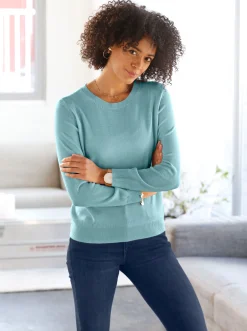 Basics|Pullover| Rundhalspullover in Form gestrickt, wärmend aqua