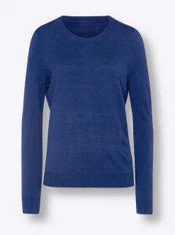 Basics| Rundhalspullover in Form gestrickt, wärmend royalblau
