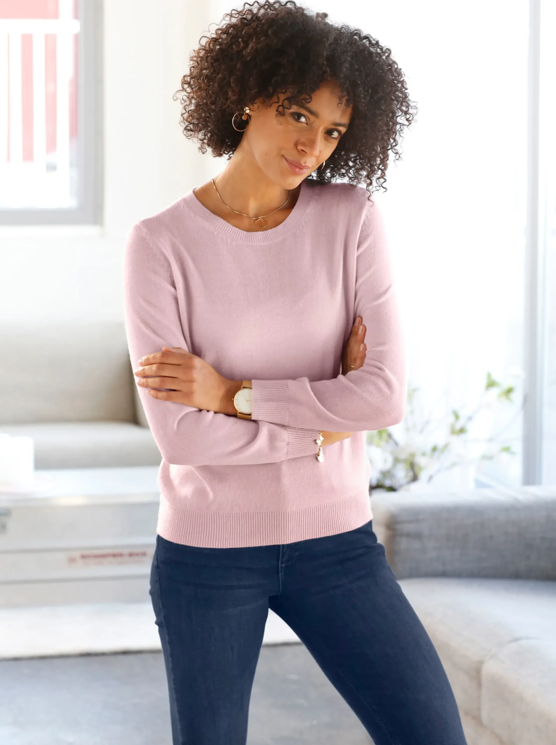 Pullover| Rundhalspullover in Form gestrickt, wärmend rosé