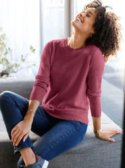 Basics|Pullover| Rundhalspullover in Form gestrickt, wärmend bordeaux