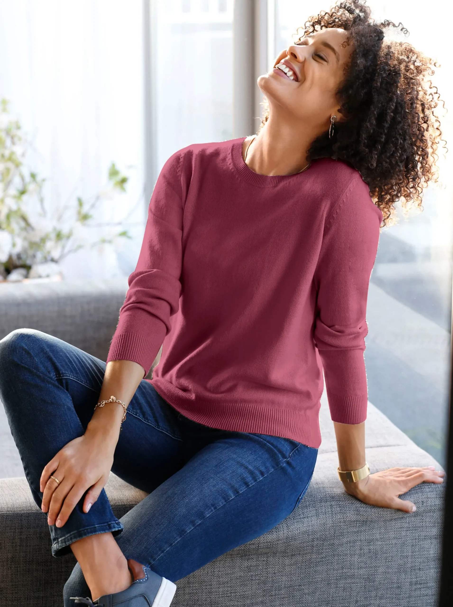 Basics|Pullover| Rundhalspullover in Form gestrickt, wärmend bordeaux
