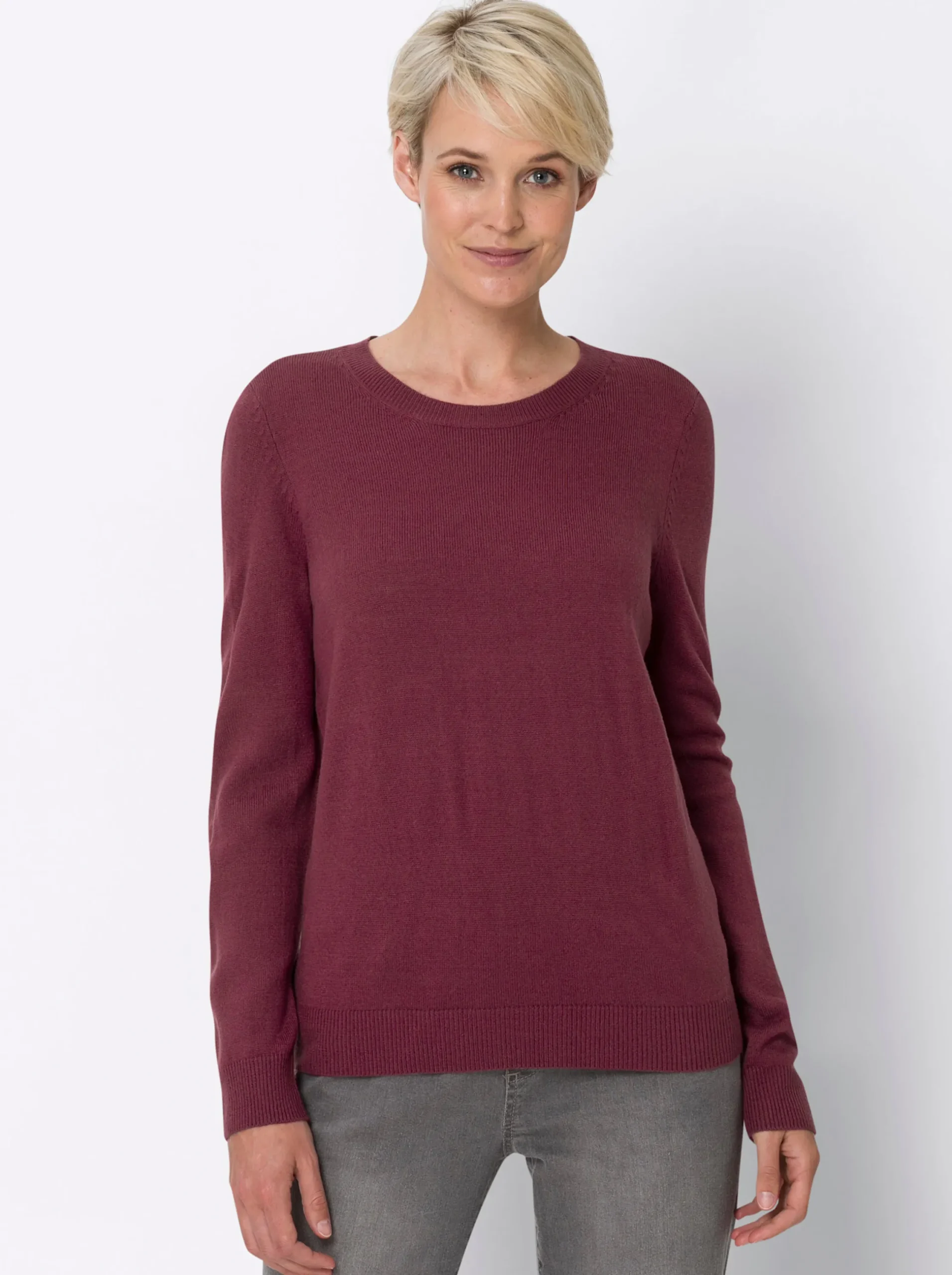 Basics|Pullover| Rundhalspullover in Form gestrickt, wärmend bordeaux