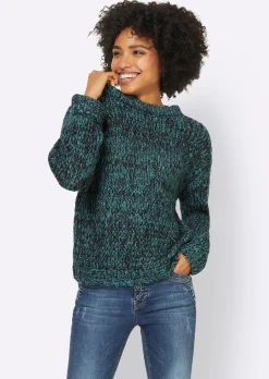 Pullover|heine Rundhalspullover in Melange-Optik schwarz-ozean-meliert