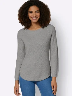 Pullover| Rundhalspullover mit abgerundetem Saum steingrau-meliert