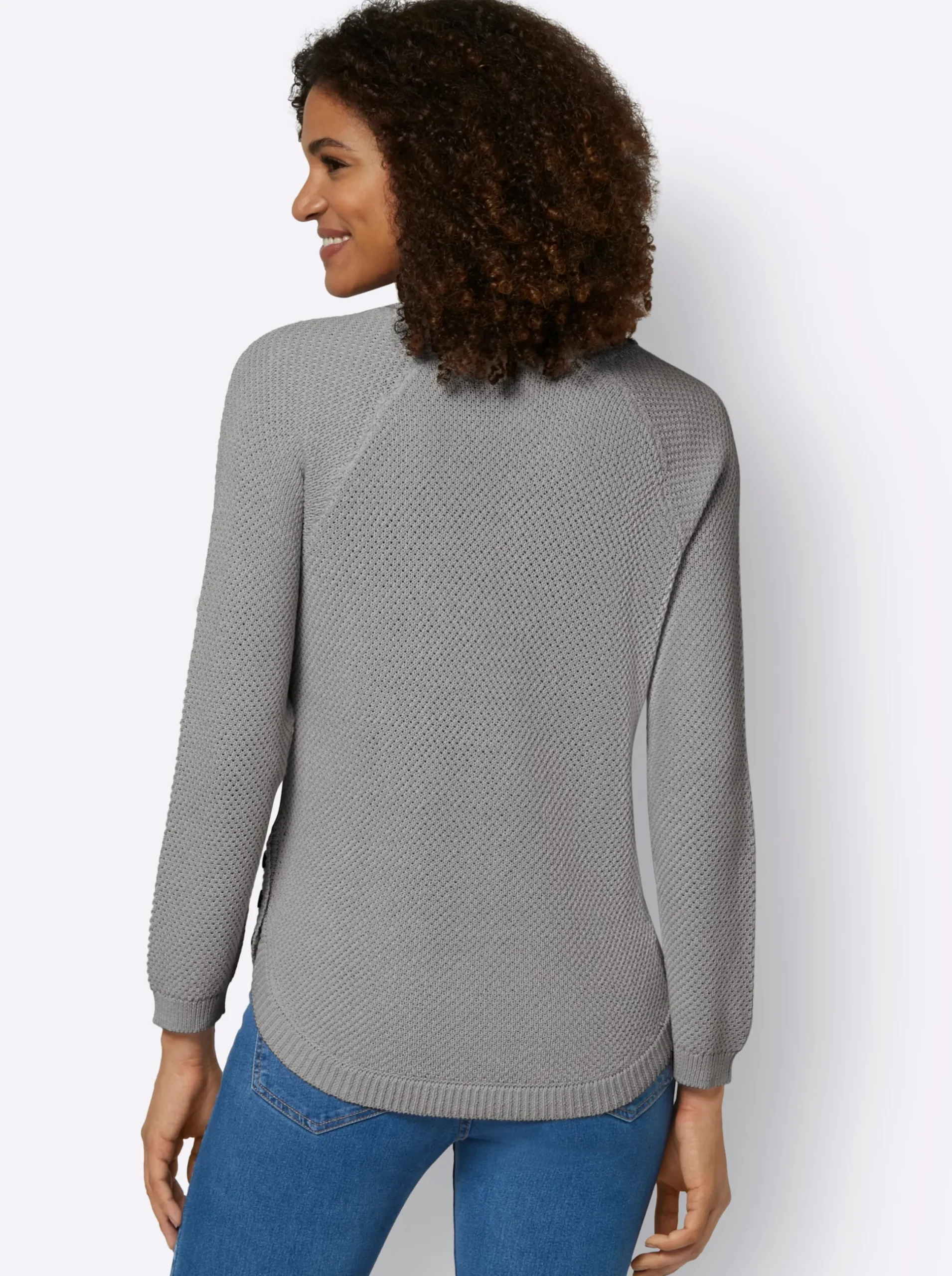 Pullover| Rundhalspullover mit abgerundetem Saum steingrau-meliert