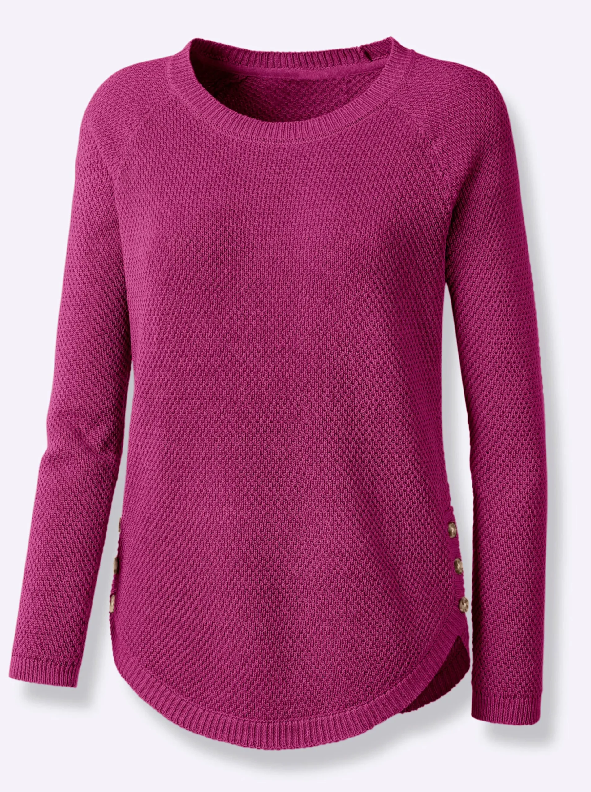 Pullover| Rundhalspullover mit abgerundetem Saum magenta