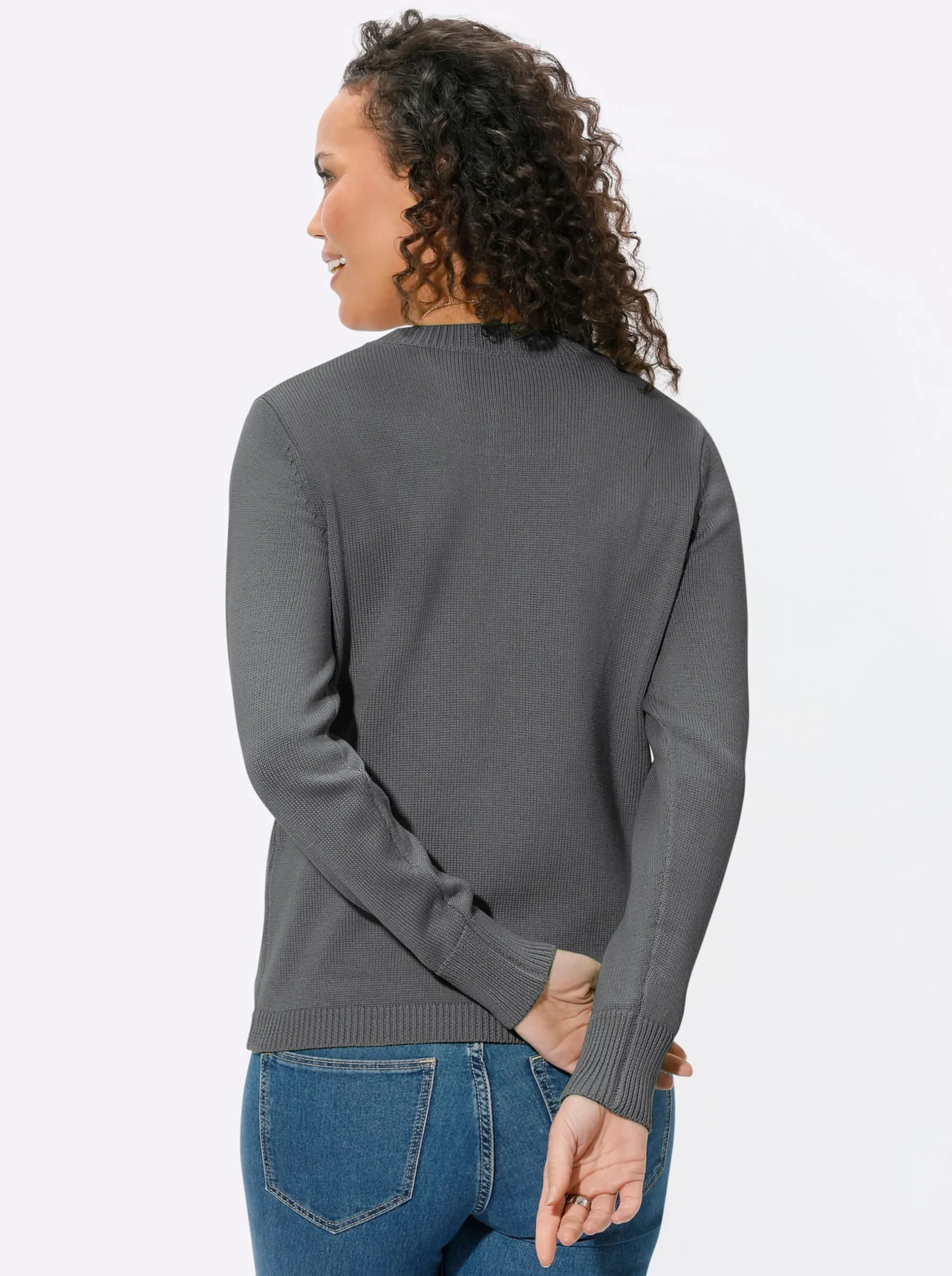 Pullover| Rundhalspullover mit aufgesetzten Taschen grau-meliert