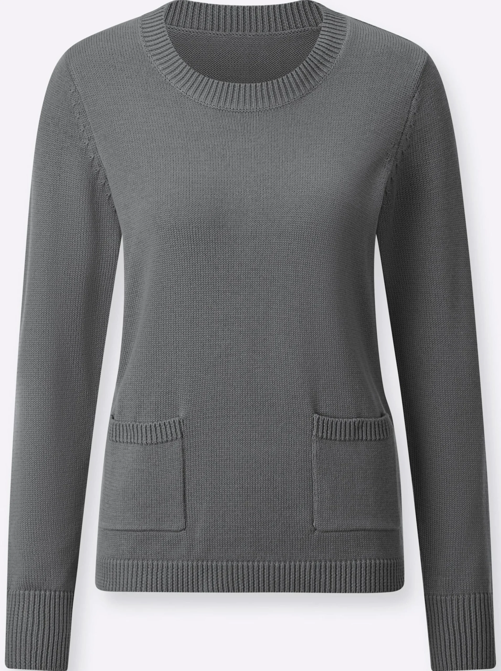 Pullover| Rundhalspullover mit aufgesetzten Taschen grau-meliert