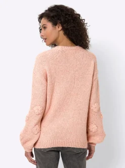Pullover|heine Rundhalspullover mit 3D-Blüten am Ärmel puder