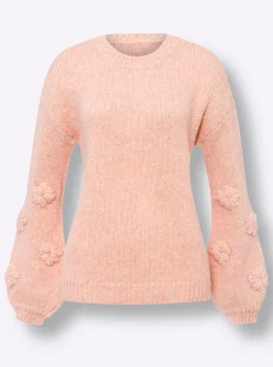 Pullover|heine Rundhalspullover mit 3D-Blüten am Ärmel puder