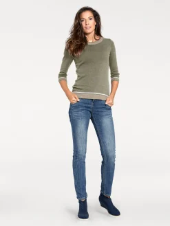 Pullover|heine Rundhalspullover mit Glanzgarn oliv