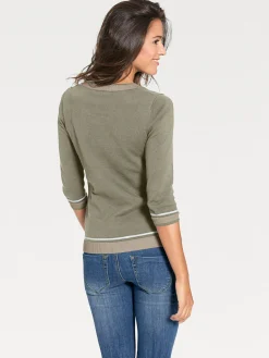 Pullover|heine Rundhalspullover mit Glanzgarn oliv