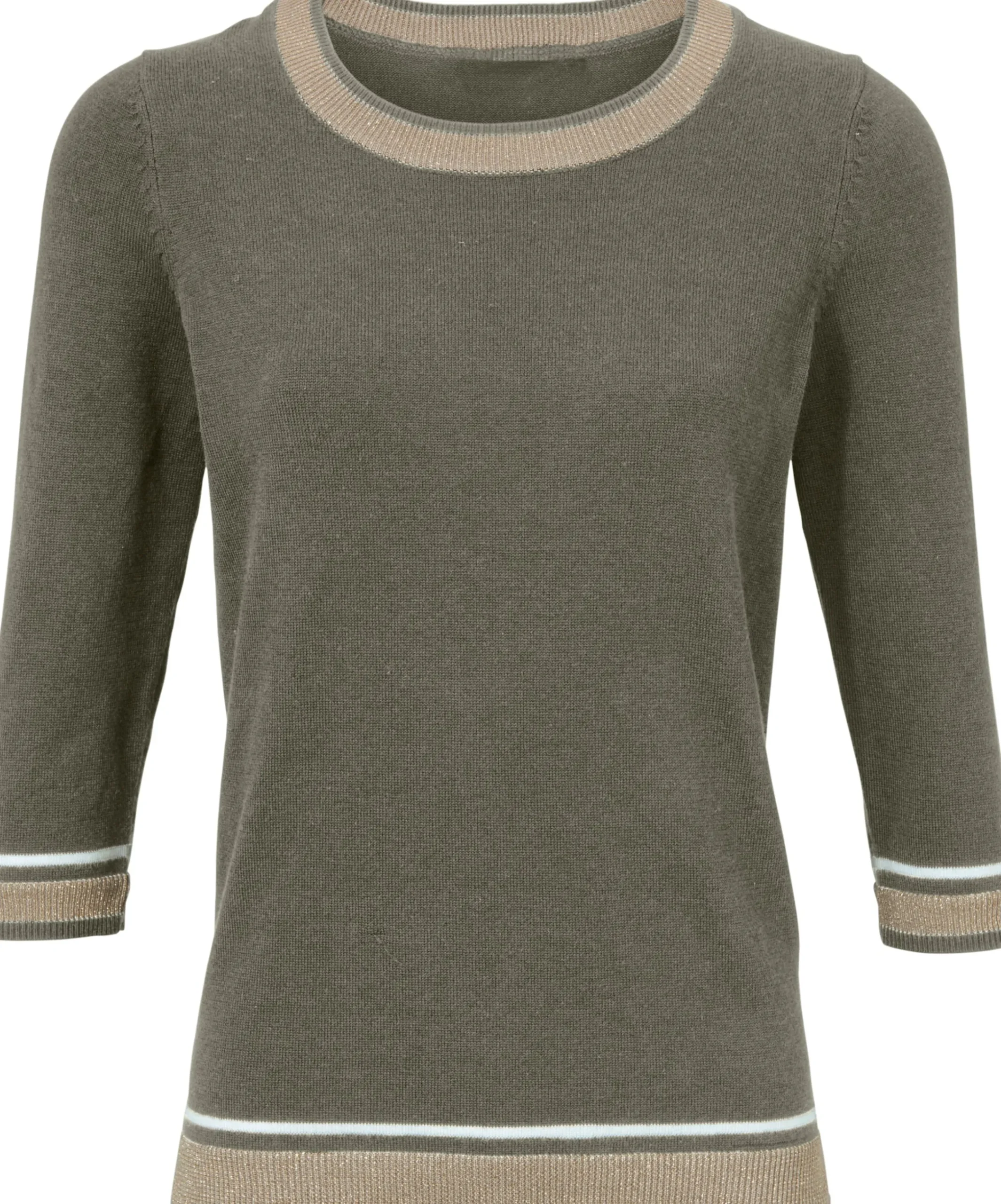 Pullover|heine Rundhalspullover mit Glanzgarn oliv