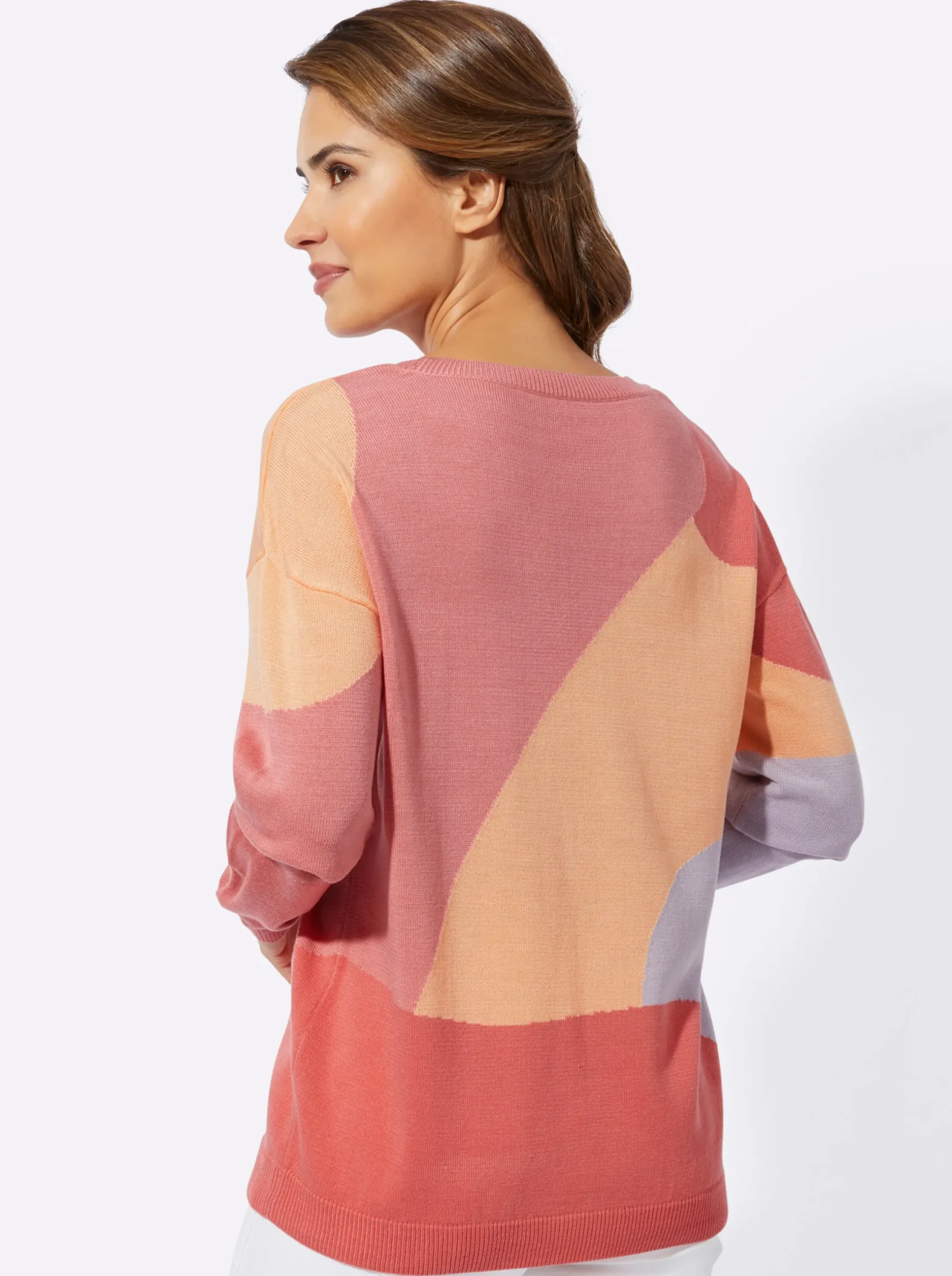 Pullover| Rundhalspullover mit Intarsien-Strick grapefruit-flieder-gemustert