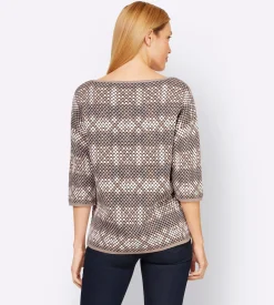 Pullover|heine Rundhalspullover mit 3/4-langen Ärmeln taubenblau-sesam-gemustert