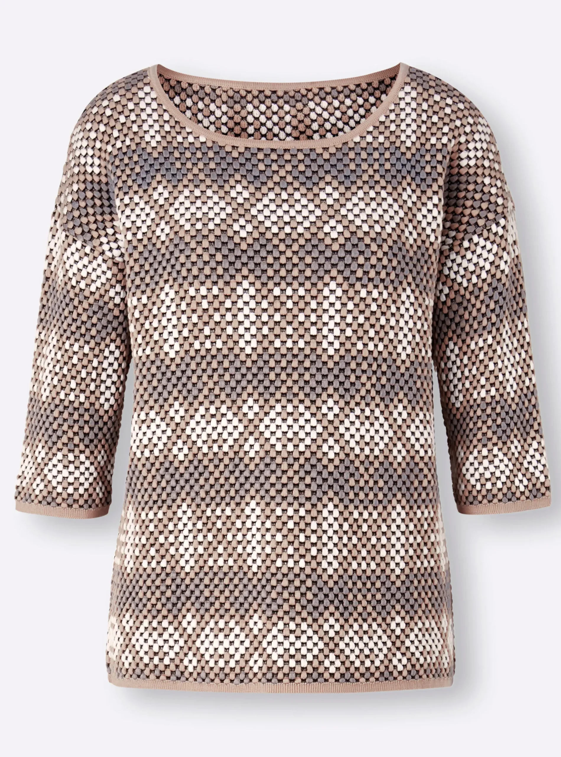 Pullover|heine Rundhalspullover mit 3/4-langen Ärmeln taubenblau-sesam-gemustert