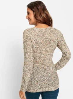 Pullover| Rundhalspullover mit Multicolor-Garn ecru-gemustert