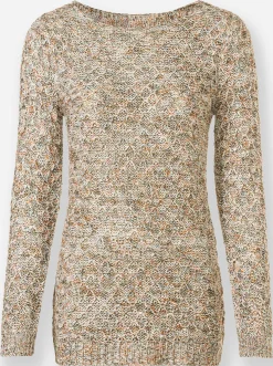 Pullover| Rundhalspullover mit Multicolor-Garn ecru-gemustert