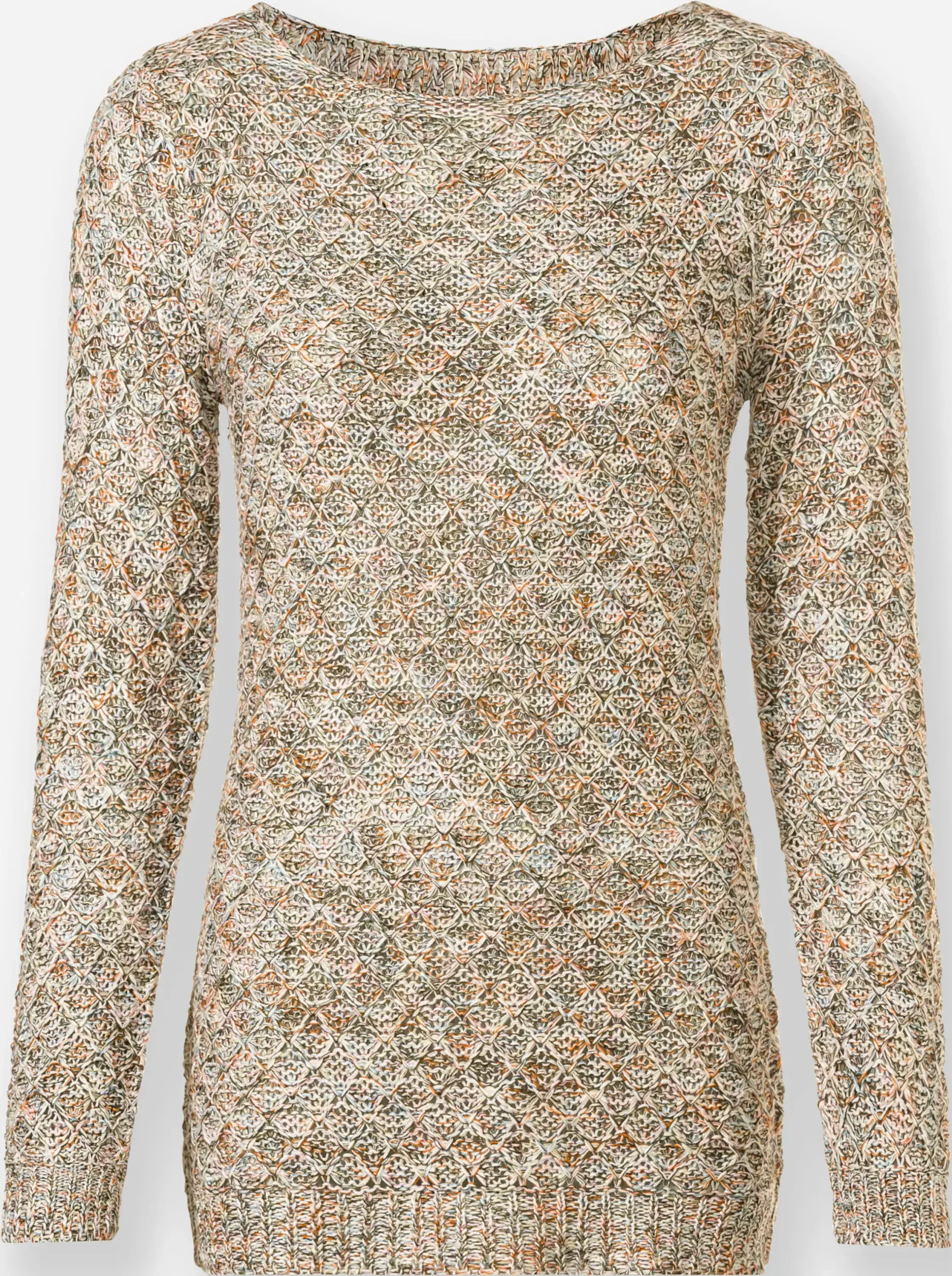 Pullover| Rundhalspullover mit Multicolor-Garn ecru-gemustert