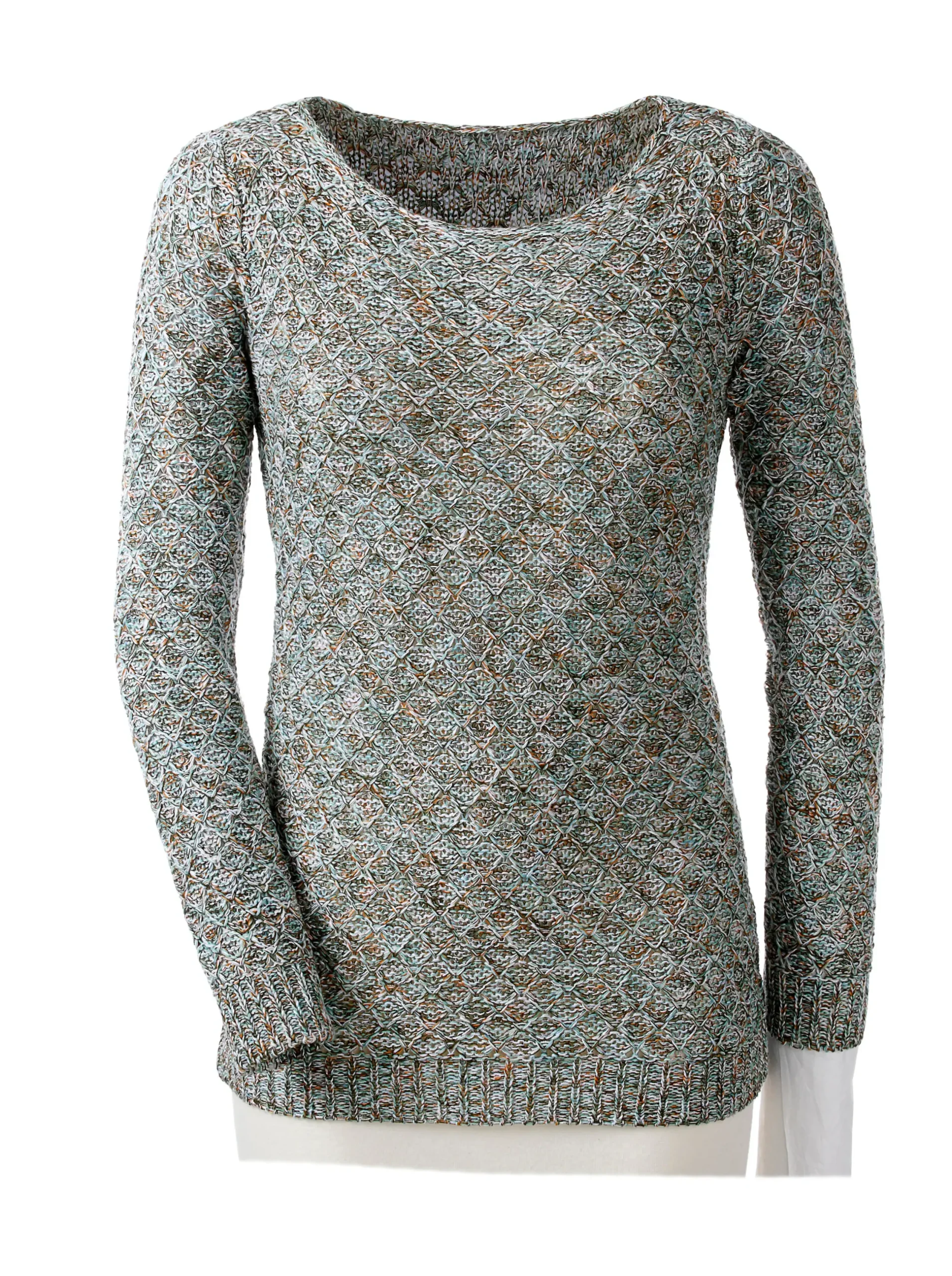 Pullover| Rundhalspullover mit Multicolor-Garn grün-gemustert