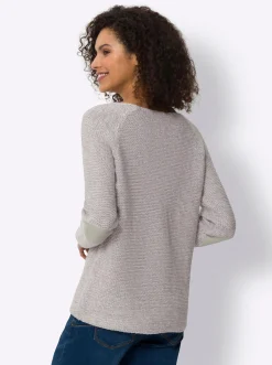 Pullover|heine Rundhalspullover mit Patches am Ellenbogen mauve-hellgrau-meliert