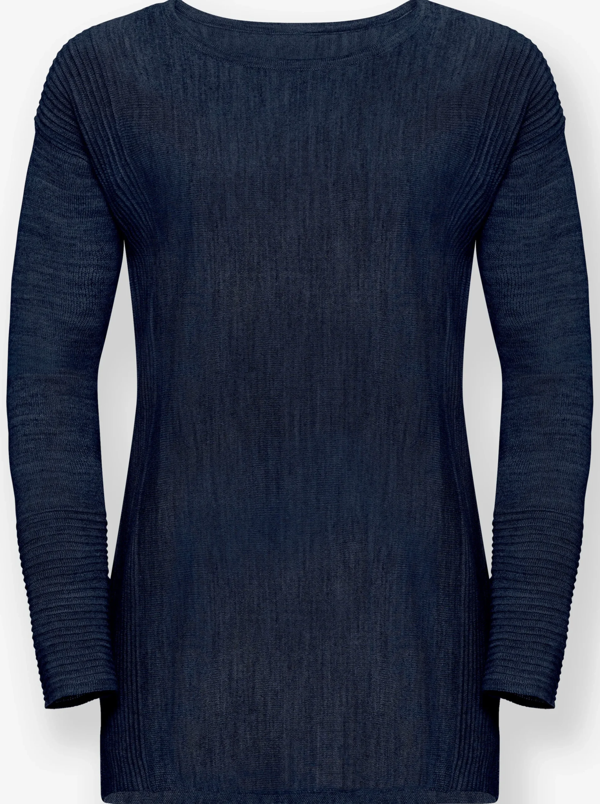 Pullover| Rundhalspullover mit Ripp-Details marine