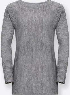 Pullover| Rundhalspullover mit Ripp-Details grau