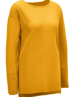 Pullover| Rundhalspullover mit Ripp-Details curry